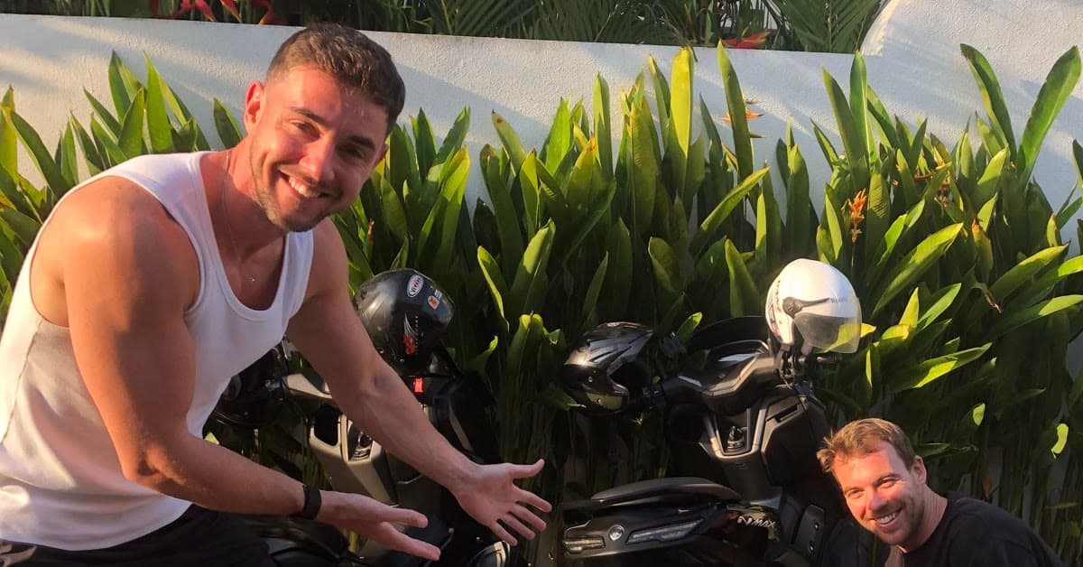 Real SparkWash customers with their freshly washed scooters at their villa in Bali